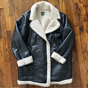 Wild Fable Black Faux Leather Sherpa Coat with Cream Lining XXL
